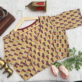 Vriksham Premium Floral Printed Readymade Blouse-Kalamkari Print-Yellow-VS4518